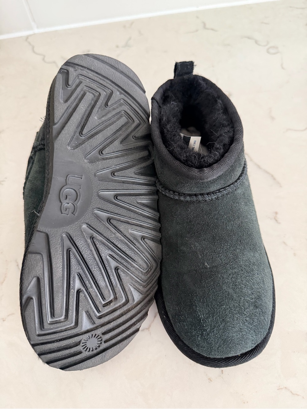 UGG Kids Black Suede Shearling-Lined Slip-On Slippers